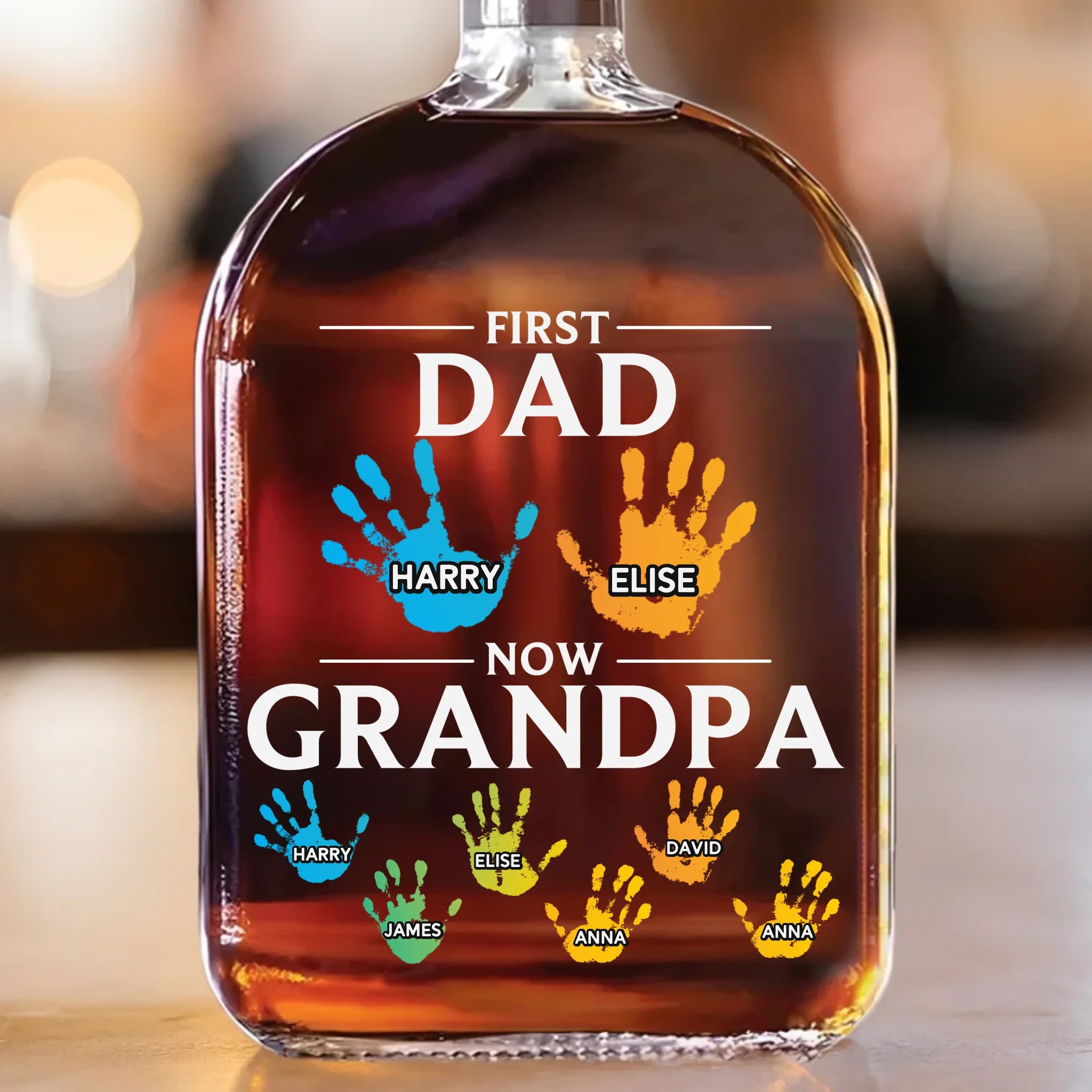 Behind Every Great Family Is A Grandpa Who Was Once A Great Dad - Family Personalized Custom Whiskey Bottle - Father's Day, Gift For Dad, Grandpa