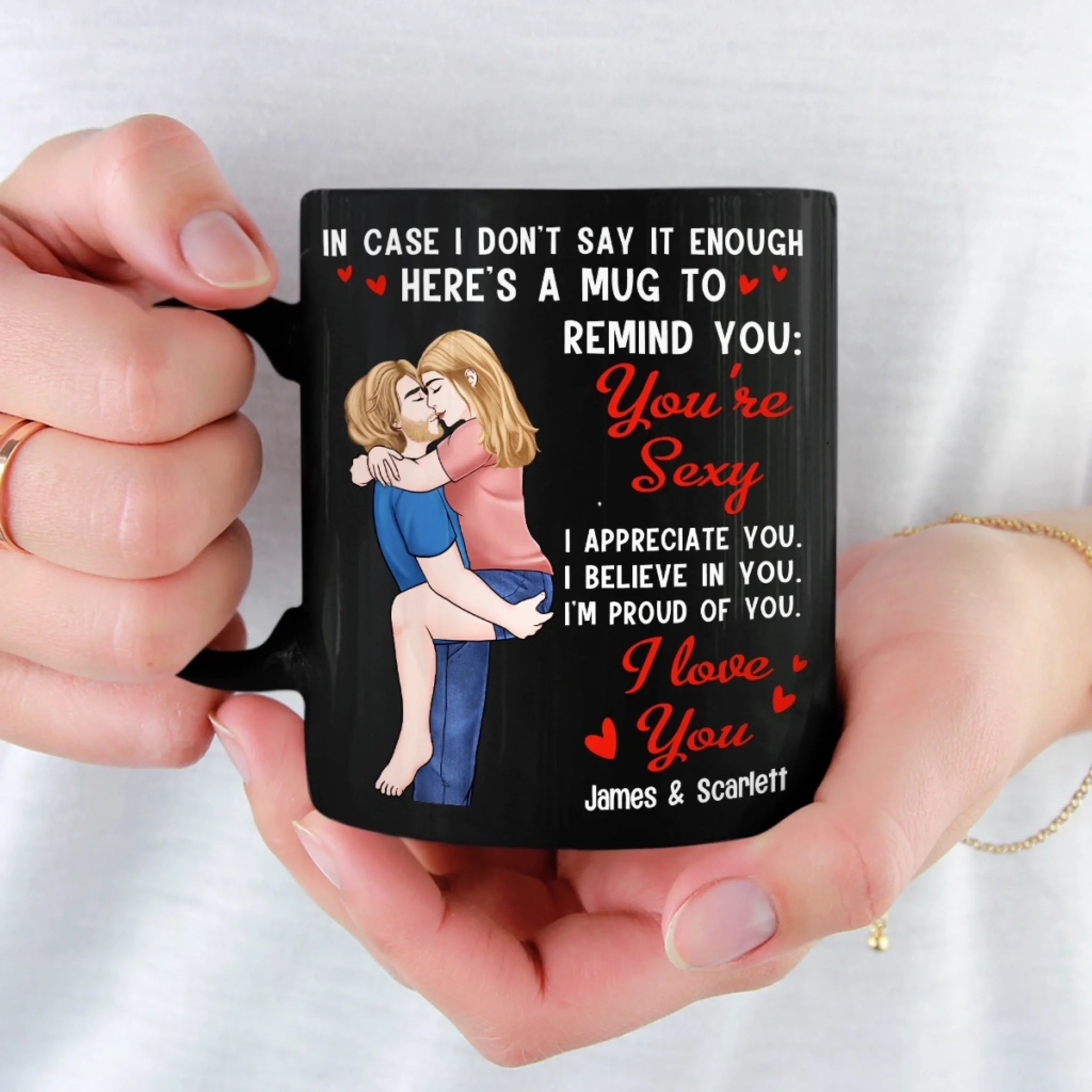 I Love You More Daily - Couple Personalized Custom Black Mug - Gift For Husband Wife, Anniversary