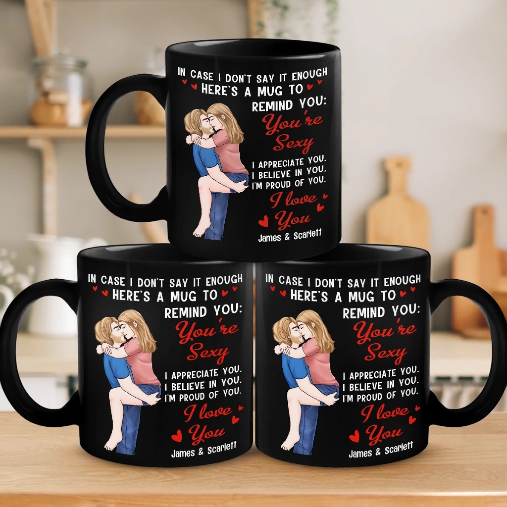 I Love You More Daily - Couple Personalized Custom Black Mug - Gift For Husband Wife, Anniversary