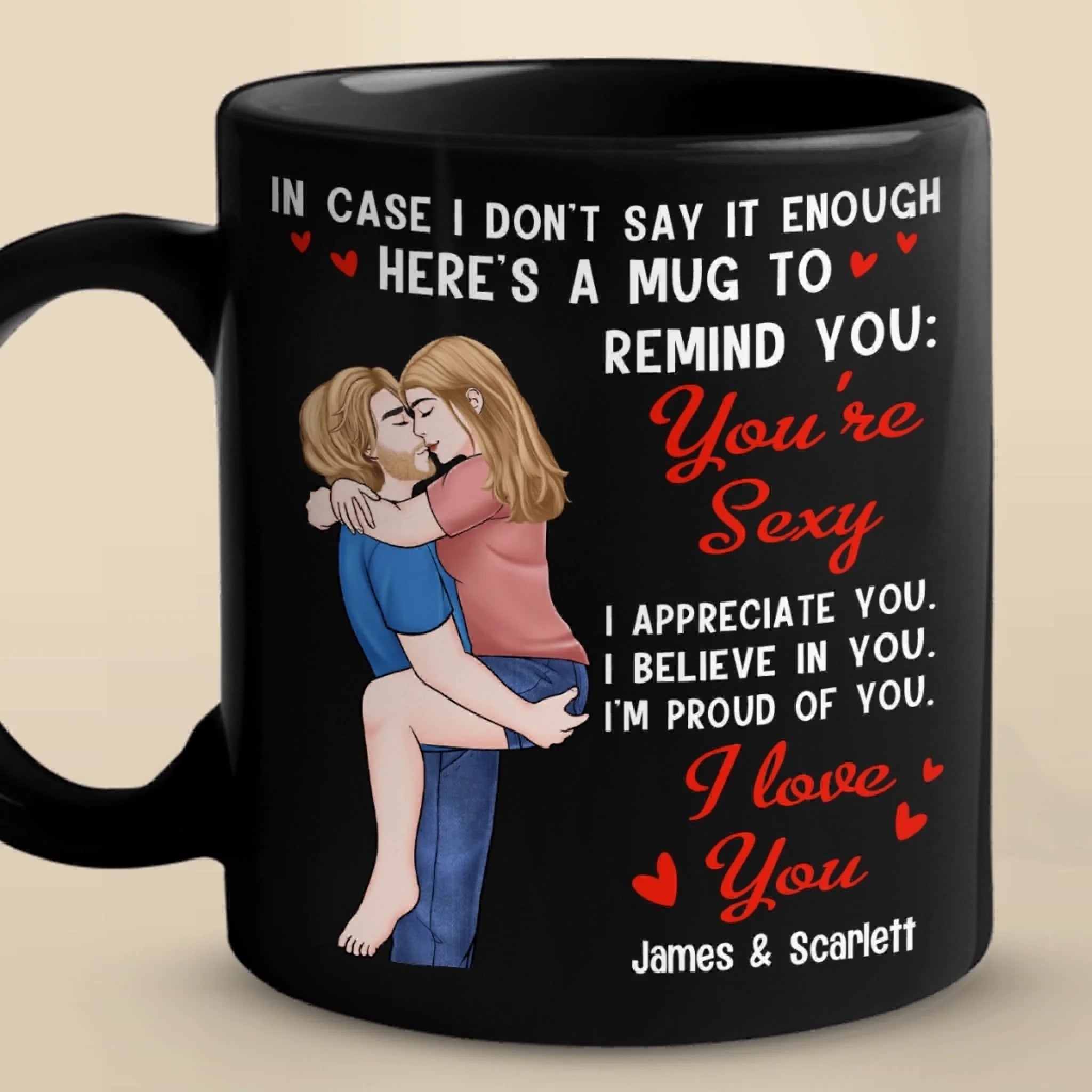 I Love You More Daily - Couple Personalized Custom Black Mug - Gift For Husband Wife, Anniversary