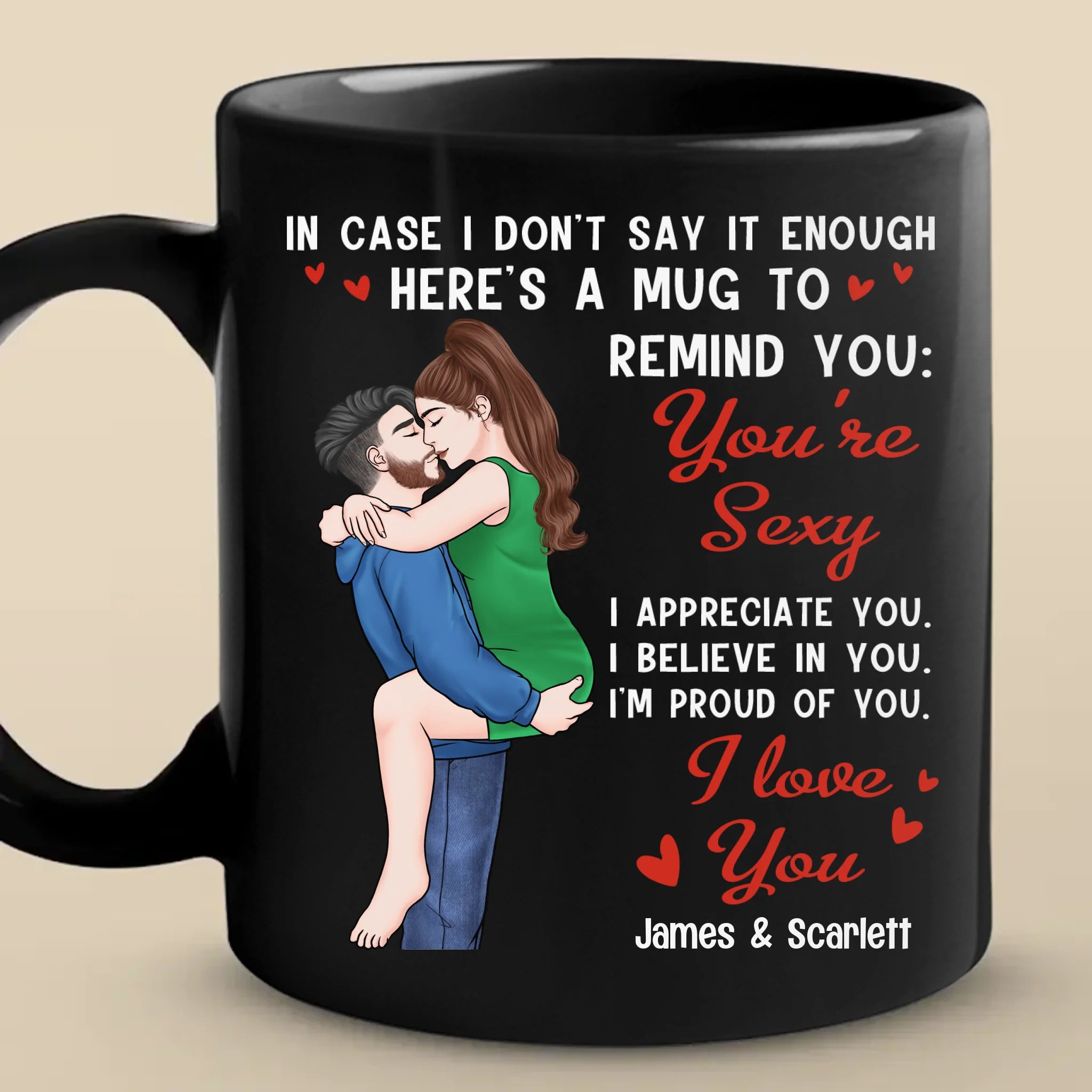 I Love You More Daily - Couple Personalized Custom Black Mug - Gift For Husband Wife, Anniversary