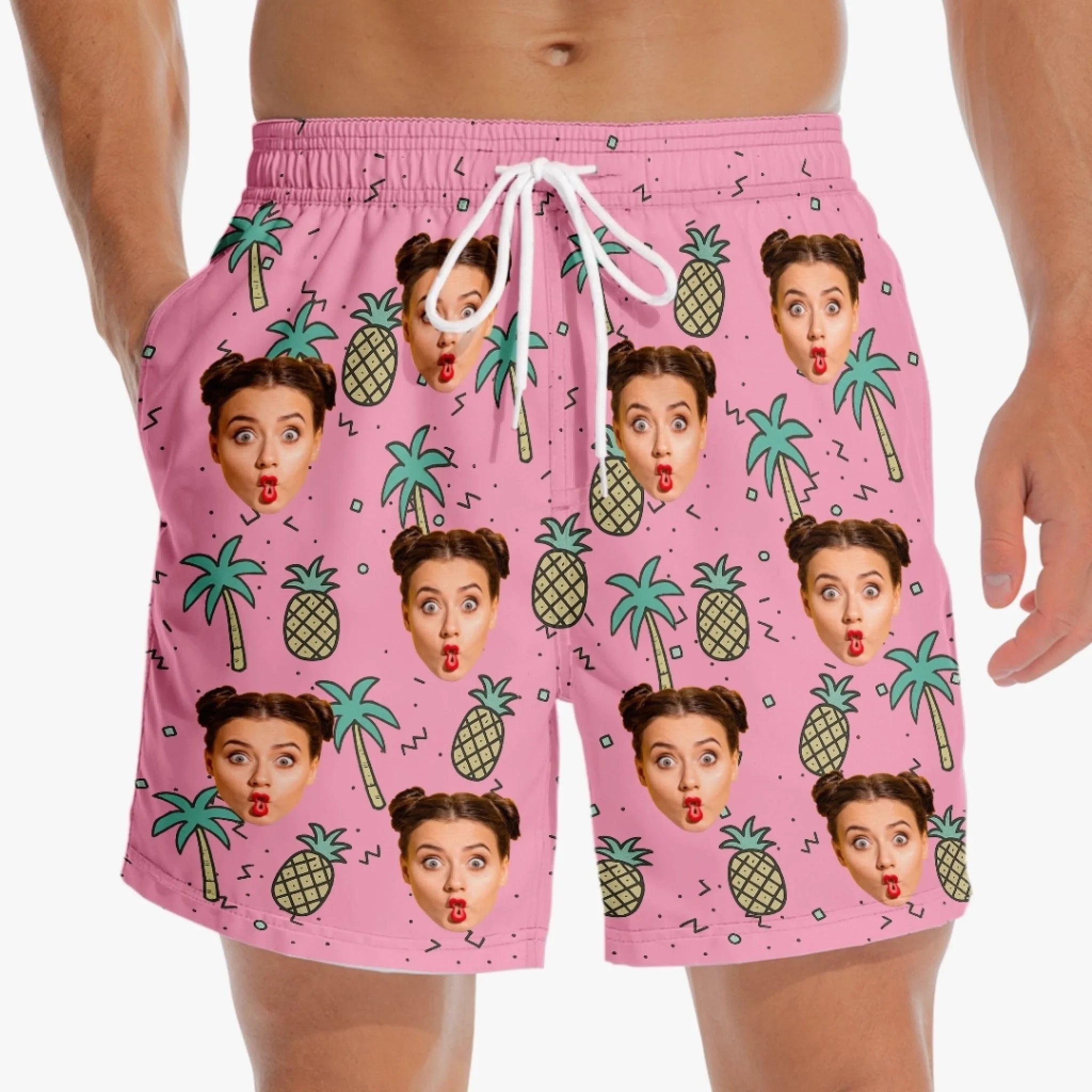 Custom Photo Pineapple Punch Squad - Family Personalized Custom Tropical Hawaiian Aloha Men Beach Shorts - Summer Vacation Gift For Family Members, Pet Owners, Pet Lovers