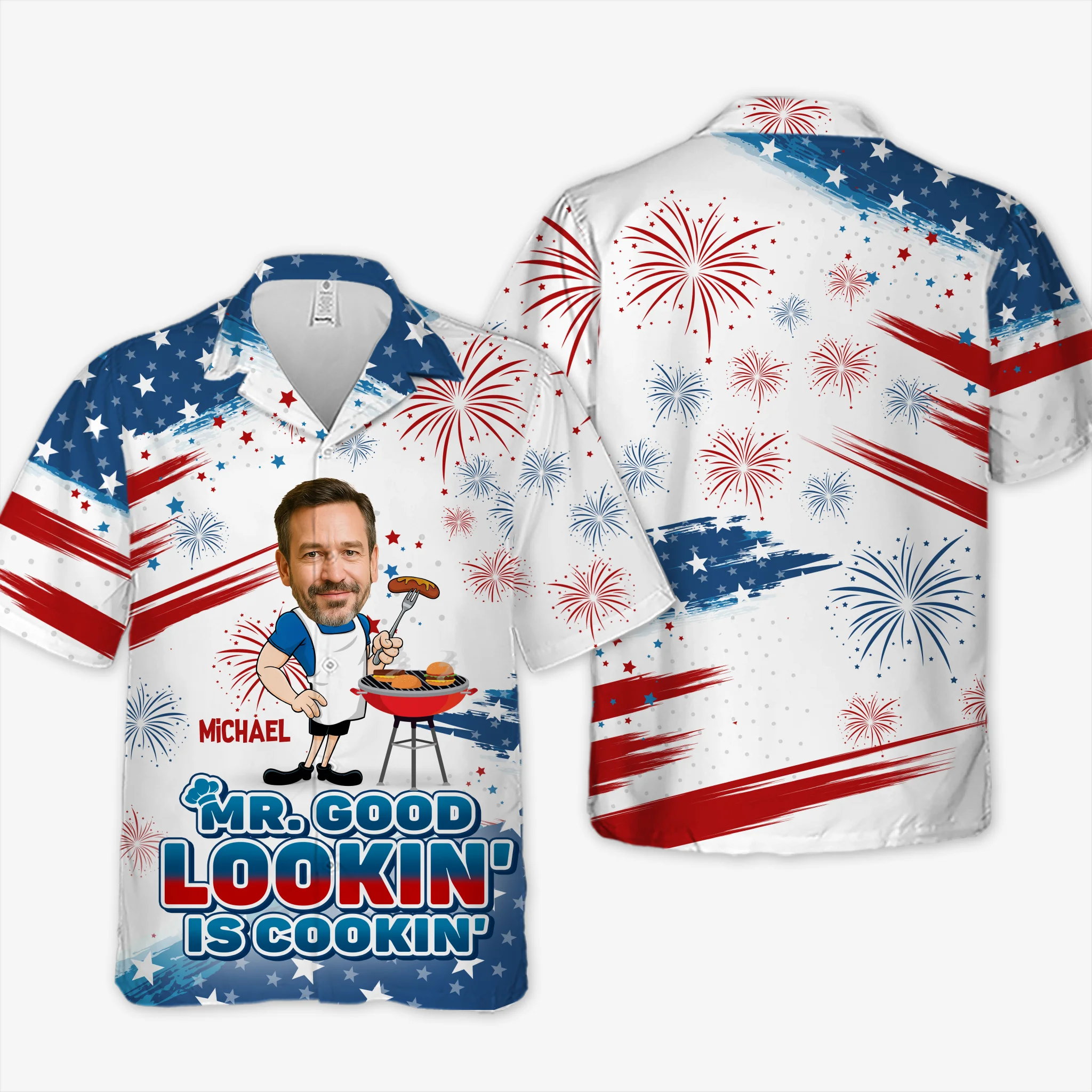 Custom Photo Mr. Good Lookin' Is Cookin' - Family Personalized Custom Unisex Tropical Hawaiian Aloha Shirt - Summer Vacation Gift, Gift For Dad, Grandpa, Travel Lovers