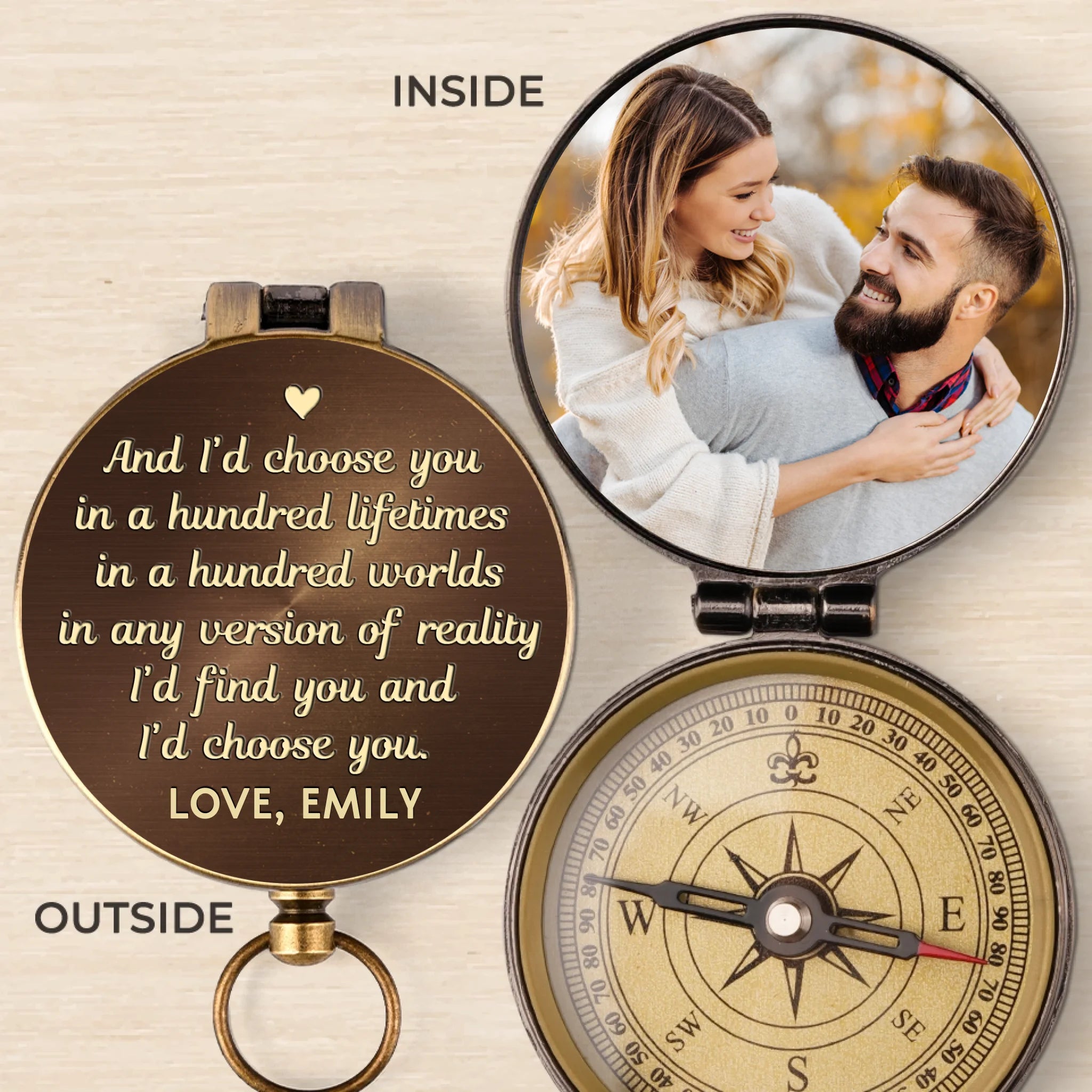 Custom Photo Someone Loves You Big Time - Couple Personalized Custom Compass - Gift For Husband Wife, Anniversary
