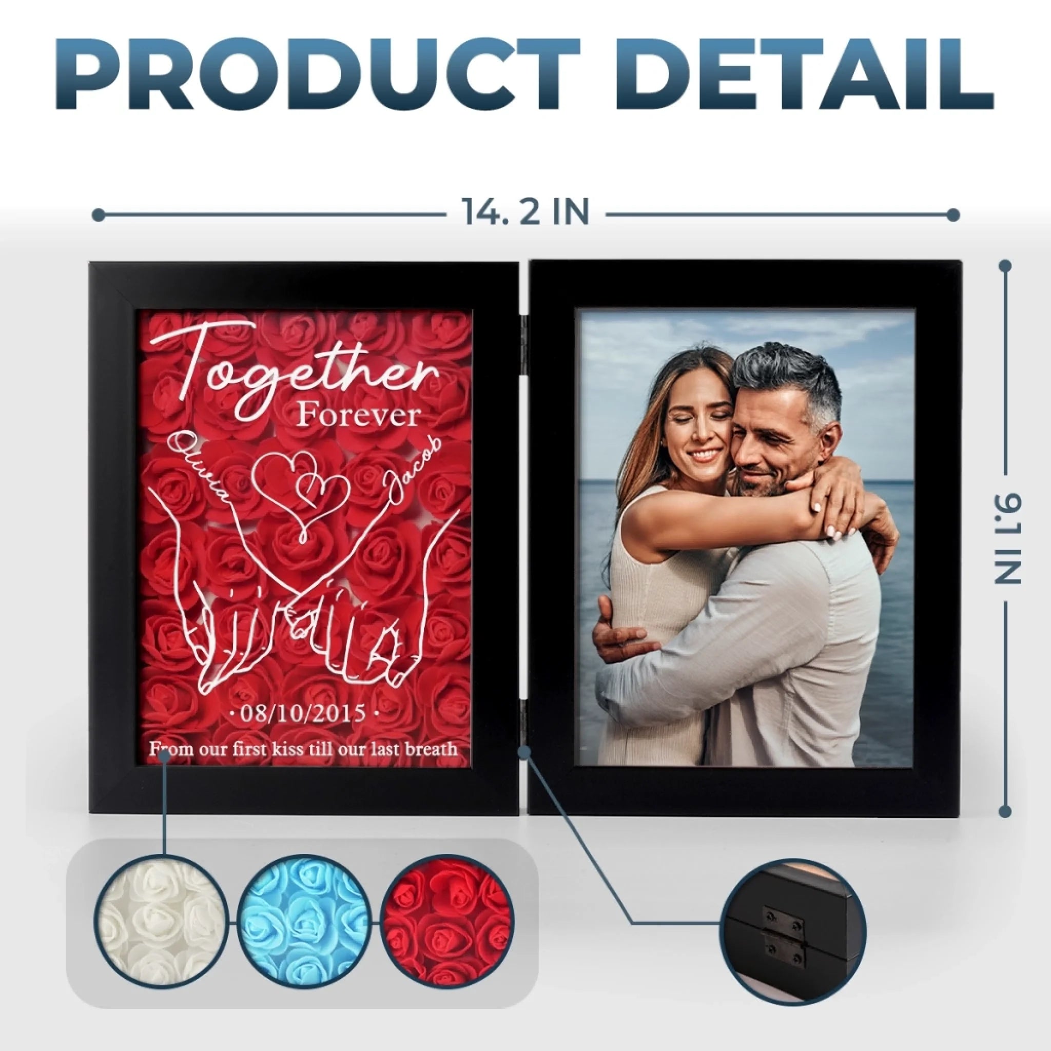 Custom Photo Together Forever - Couple Personalized Custom Double Frame Flower Shadow Box - Gift For Husband Wife, Anniversary