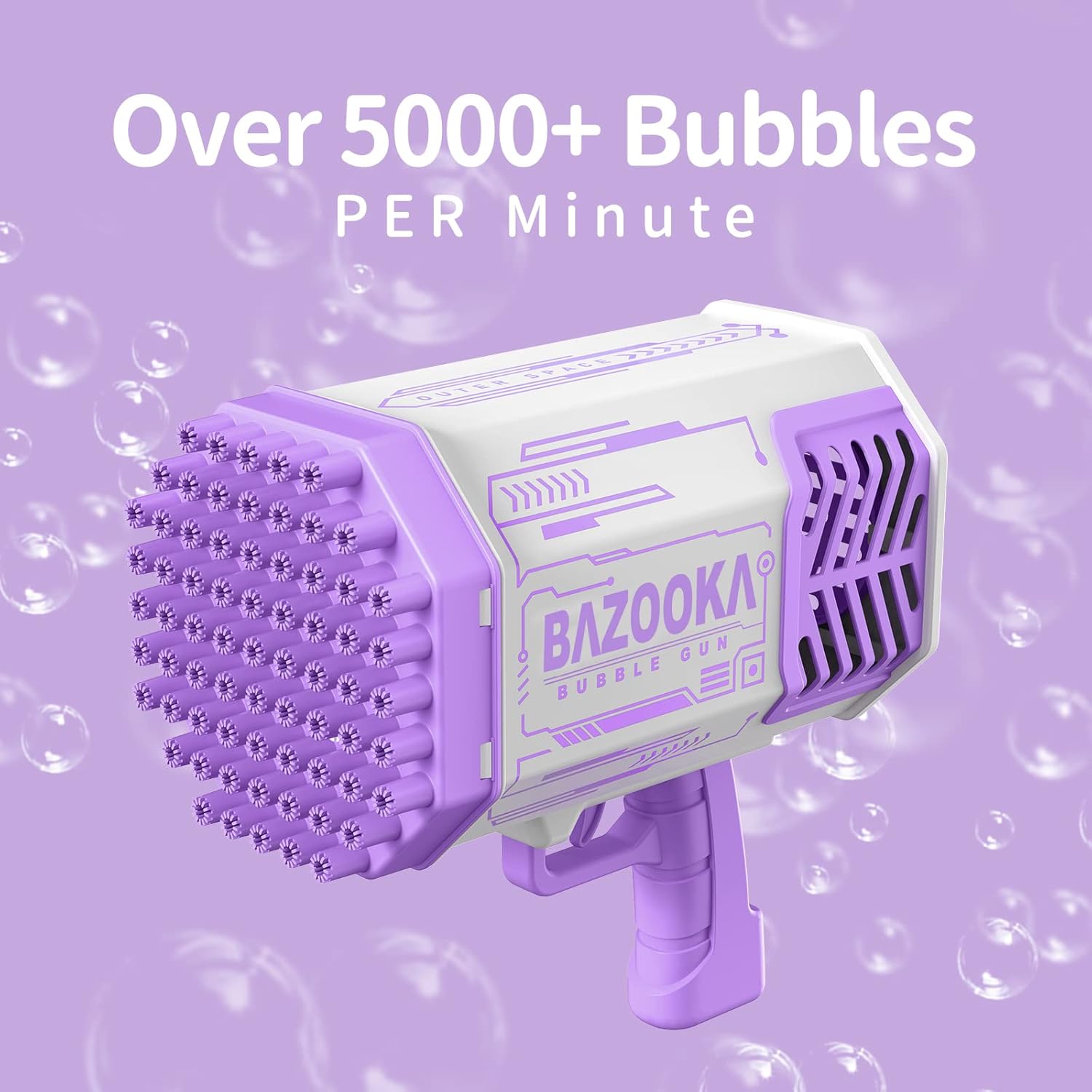 69-Hole Purple Bubble Bazooka Gun with Solution – Outdoor Toy for Kids