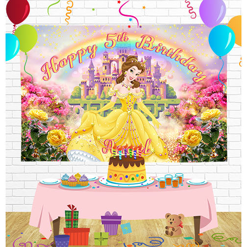 Beauty and The Beast Princess Belle Birthday Backdrop for Party Supplies Decorations