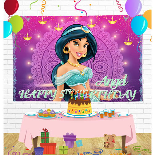 Aladdin Princess Jasmine Birthday Backdrop for Party Supplies Decorations
