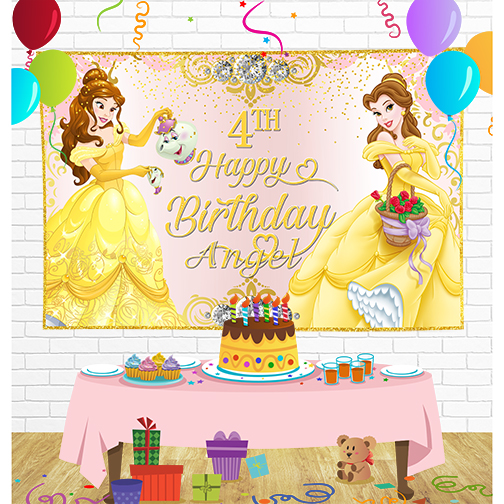 Beauty and The Beast Princess Belle Birthday Backdrop for Party Supplies Decorations