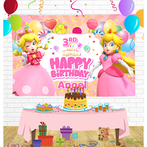 Princess Peach Birthday Backdrop for Party Supplies Decorations