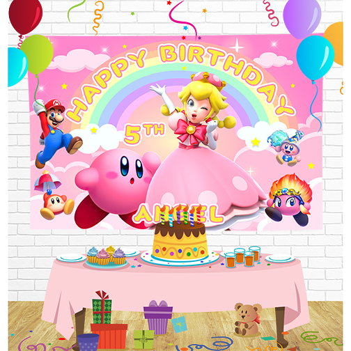 Princess Peach Birthday Backdrop for Party Supplies Decorations