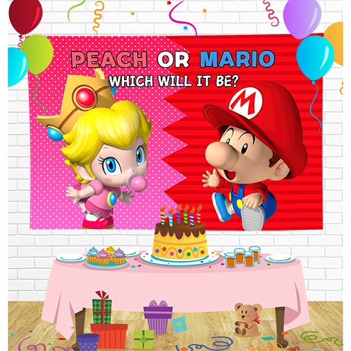 Baby Princess Peach Gender Reveal Birthday Backdrop for Party Supplies Decorations
