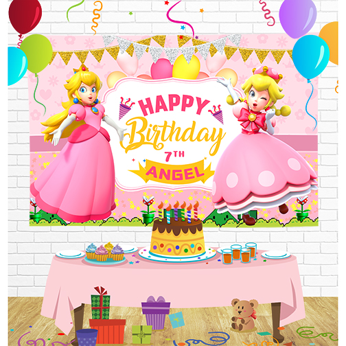 Princess Peach Birthday Backdrop for Party Supplies Decorations