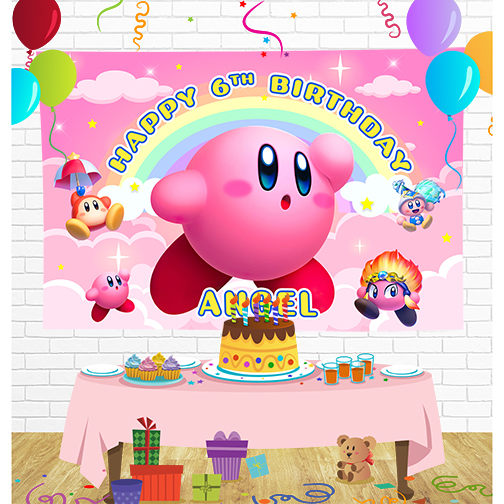 kirby Birthday Backdrop for Party Supplies Decorations