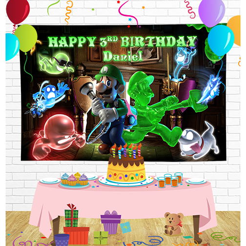 Luigi Mansion Birthday Backdrop for Party Supplies Decorations