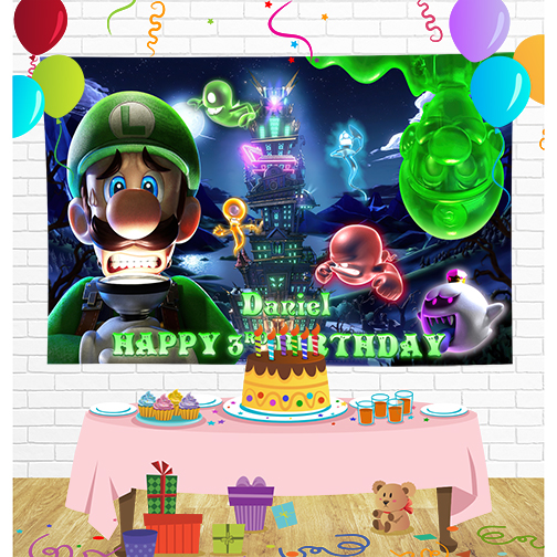 Luigi Mansion Birthday Backdrop for Party Supplies Decorations
