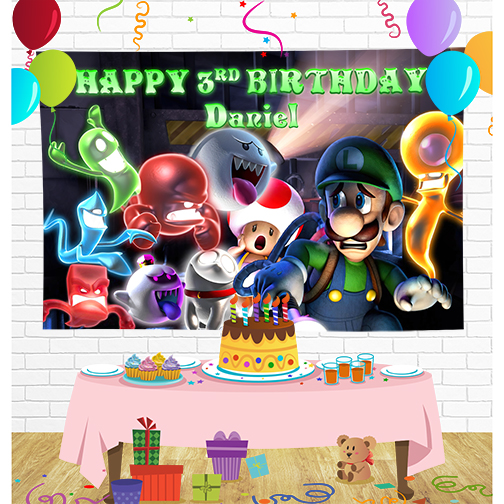 Luigi Mansion Birthday Backdrop for Party Supplies Decorations