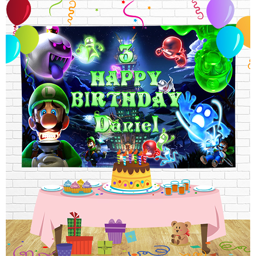 Luigi Mansion Birthday Backdrop for Party Supplies Decorations