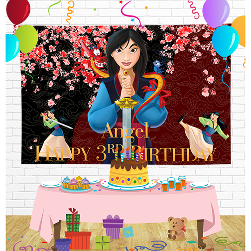 Princess Mulan Birthday Backdrop for Party Supplies Decorations
