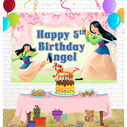 Princess Mulan Birthday Backdrop for Party Supplies Decorations