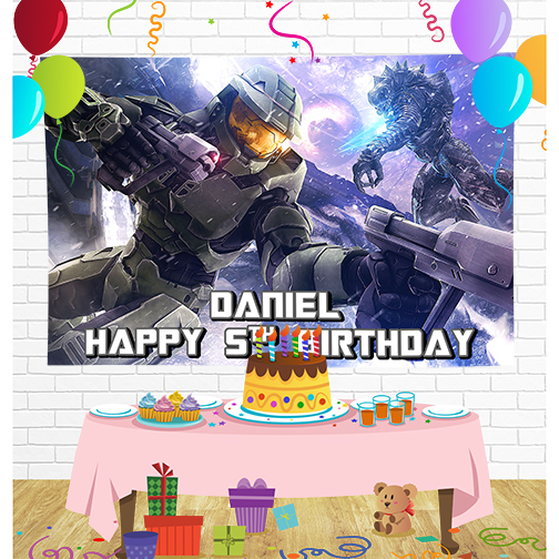 Halo Master Chief Birthday Backdrop for Party Supplies Decorations