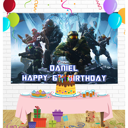 Halo Master Chief Birthday Backdrop for Party Supplies Decorations