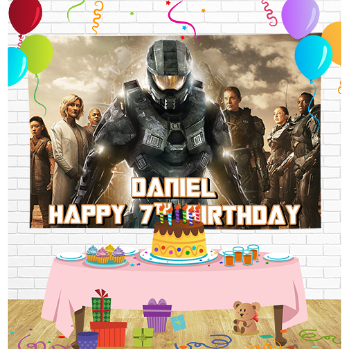 Halo Master Chief Birthday Backdrop for Party Supplies Decorations