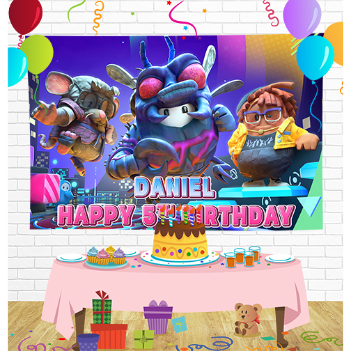 Fall Guys Birthday Backdrop for Party Supplies Decorations