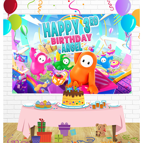 Fall Guys Birthday Backdrop for Party Supplies Decorations