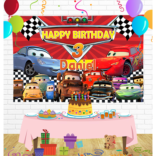Cars Lightning McQueen Birthday Backdrop for Party Supplies Decorations