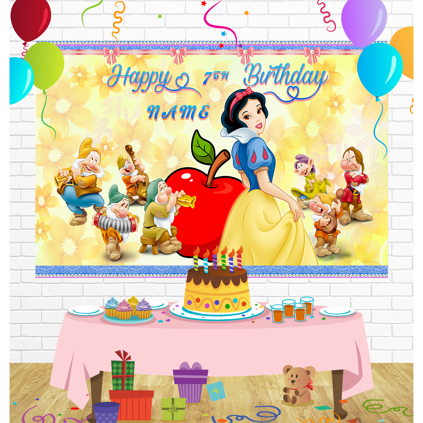Snow White Birthday Backdrop for Party Supplies Decorations
