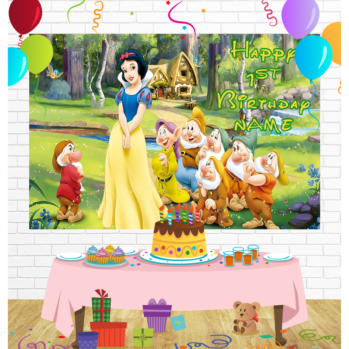 Snow White Birthday Backdrop for Party Supplies Decorations