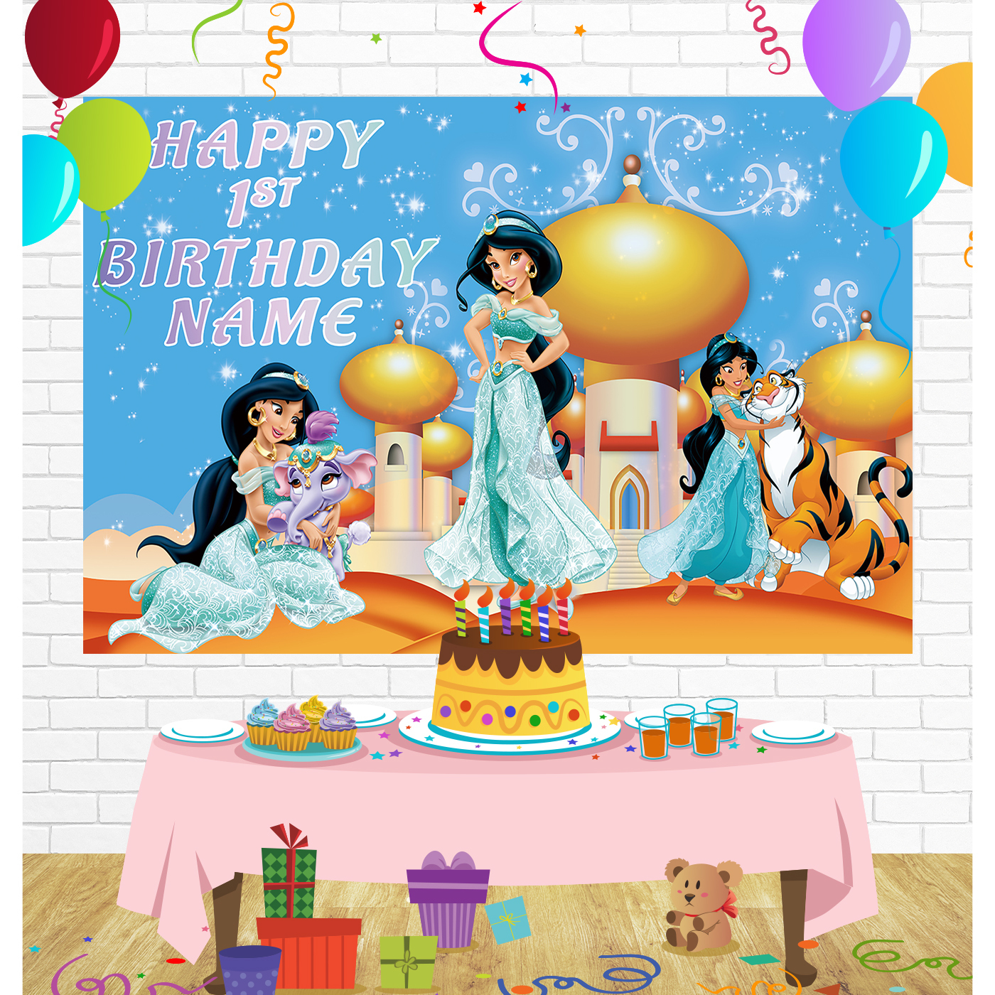 Princess Jasmine Aladdin Birthday Backdrop for Party Supplies Decorations
