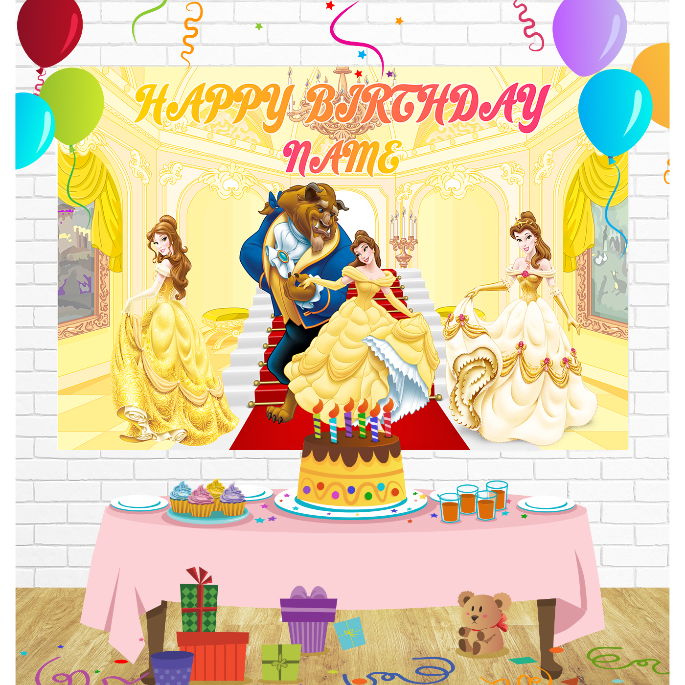 Beauty and Beast Princess Belle Birthday Backdrop for Party Supplies Decorations