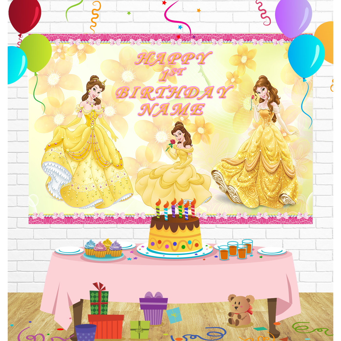 Beauty and Beast Princess Belle Birthday Backdrop for Party Supplies Decorations