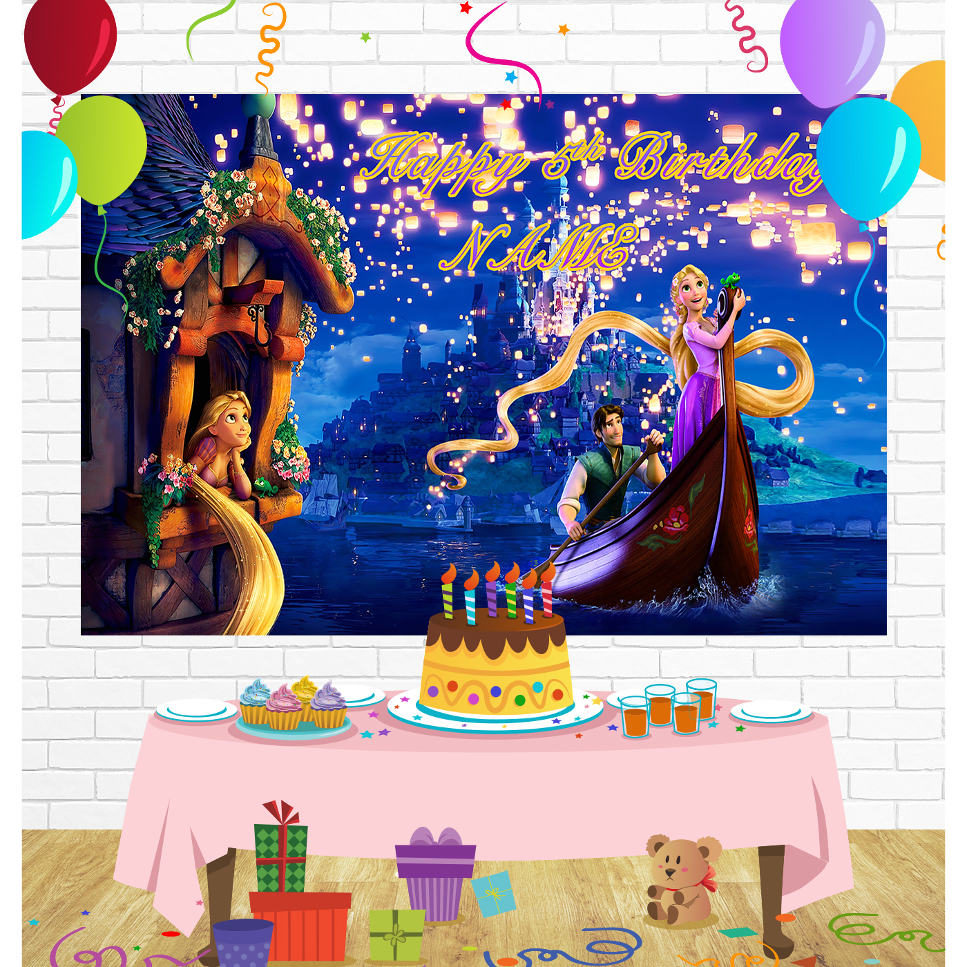 Tangled Princess Rapunzel Birthday Backdrop for Party Supplies Decorations