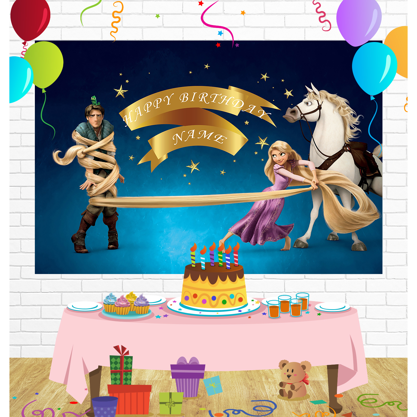 Tangled Princess Rapunzel Birthday Backdrop for Party Supplies Decorations