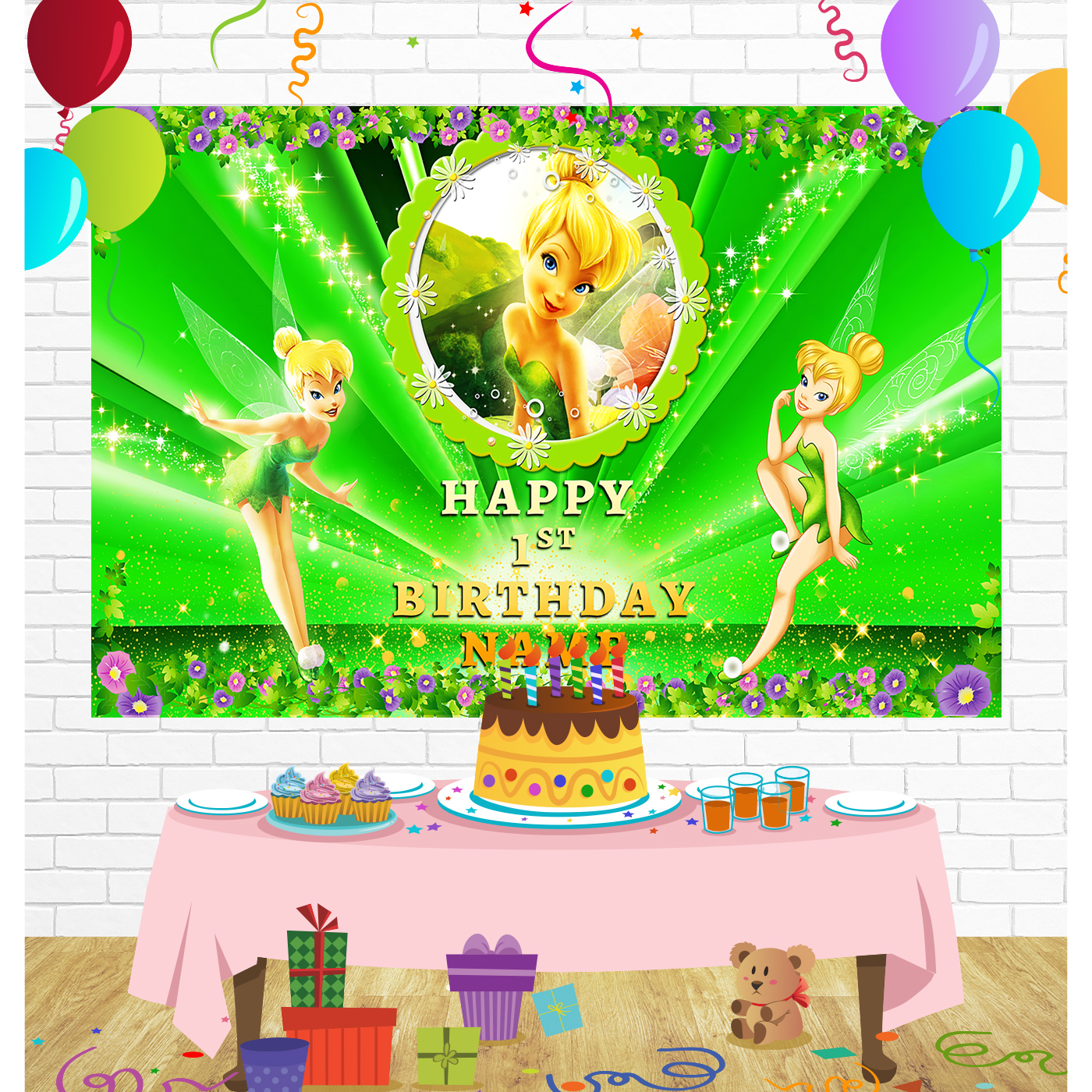 Princess Tinkbell Birthday Backdrop for Party Supplies Decorations