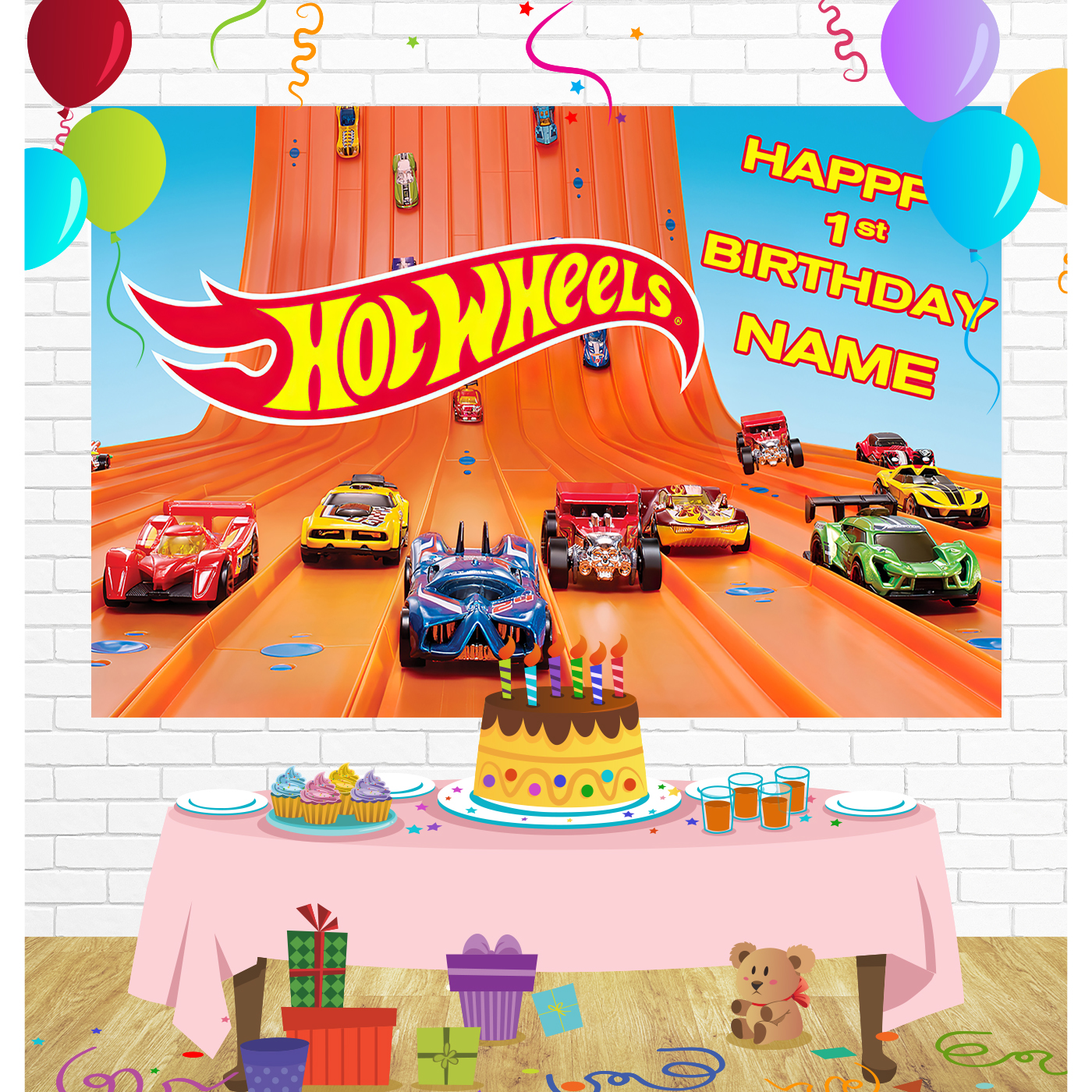Hot Wheel Birthday Backdrop for Party Supplies Decorations