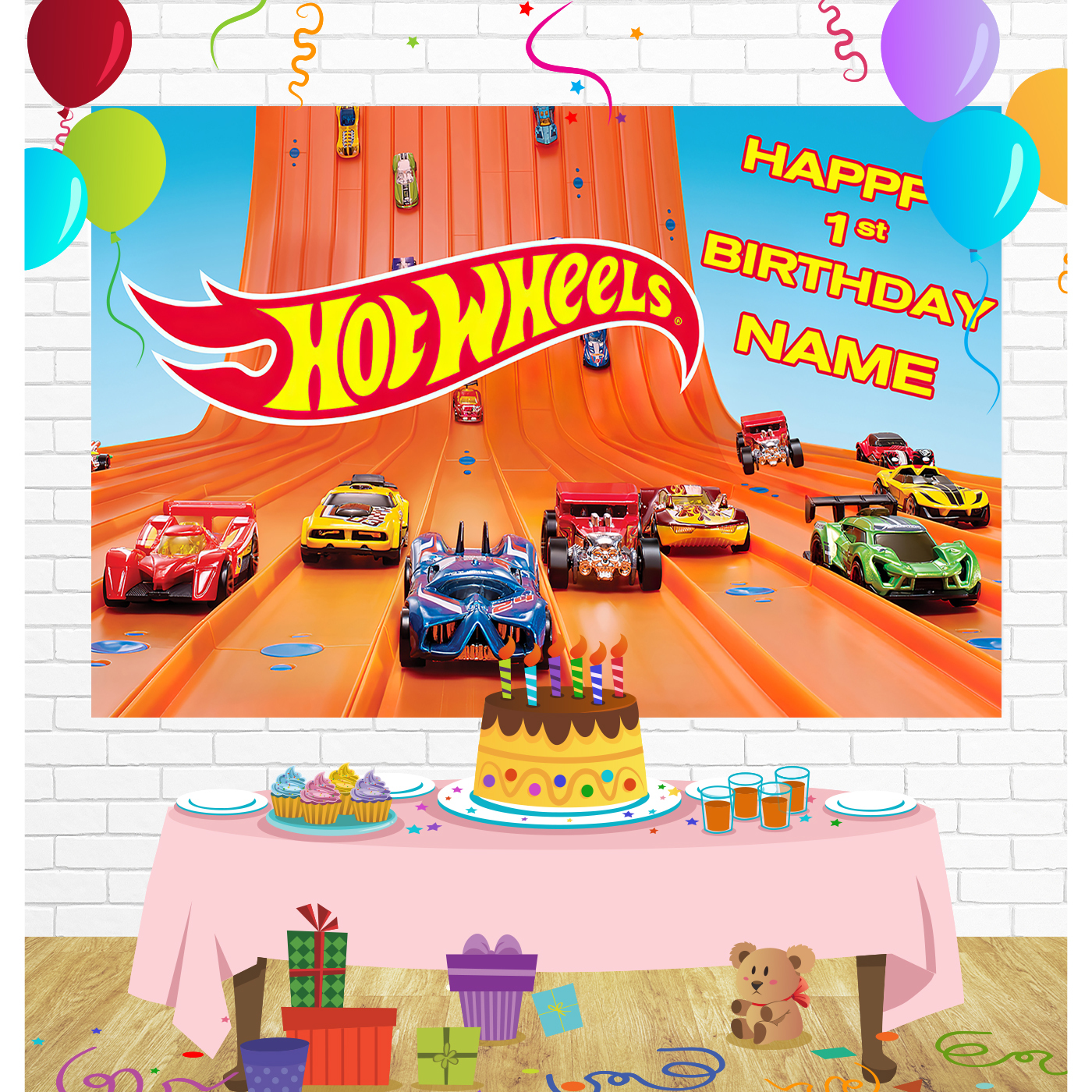 Hot Wheel Birthday Backdrop for Party Supplies Decorations