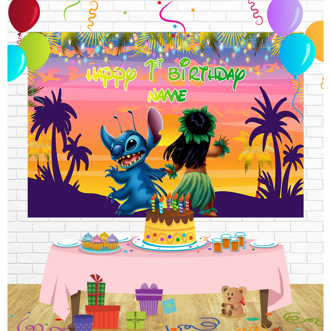 Lilo Stitch Birthday Backdrop for Party Supplies Decorations