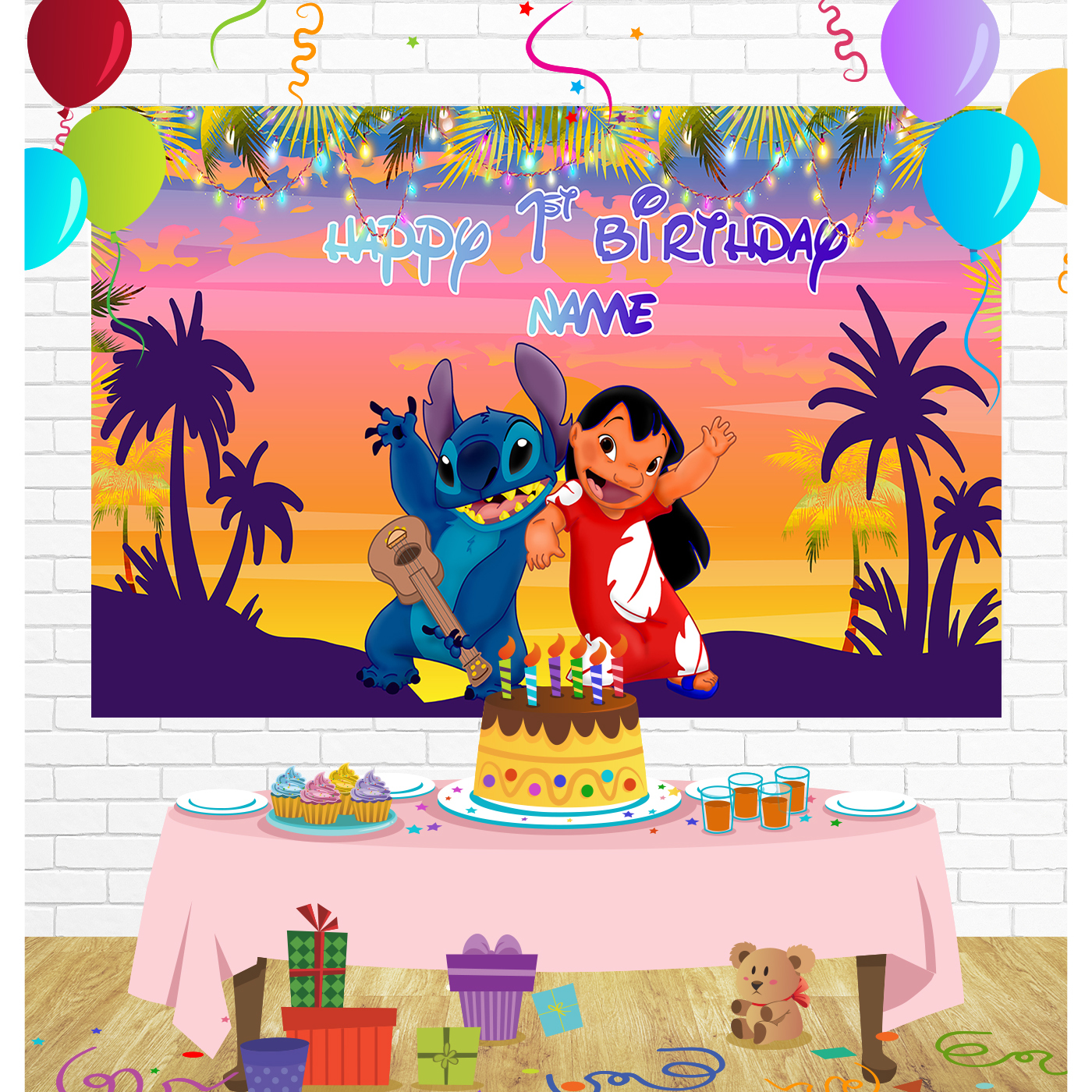 Lilo Stitch Birthday Backdrop for Party Supplies Decorations