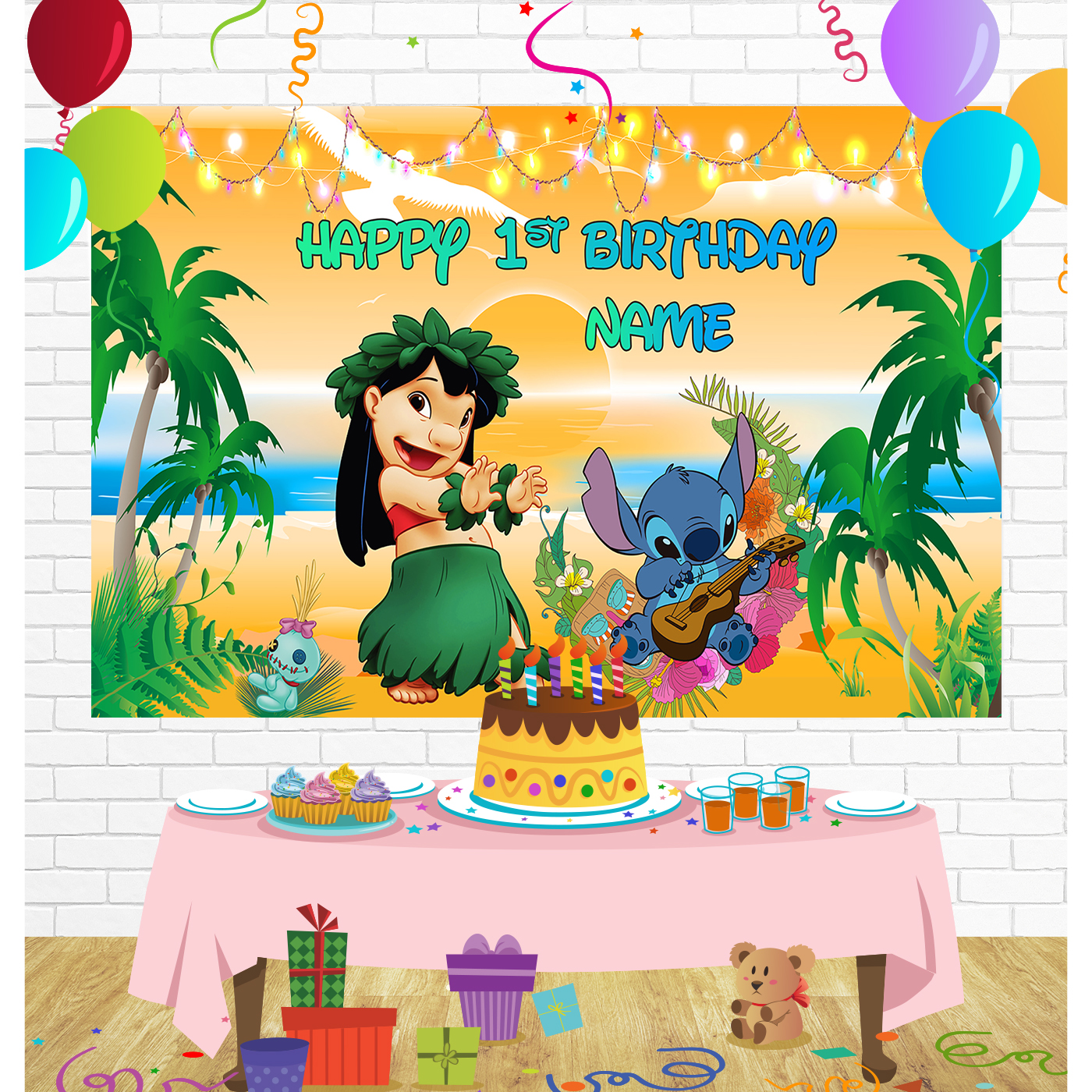 Lilo Stitch Birthday Backdrop for Party Supplies Decorations