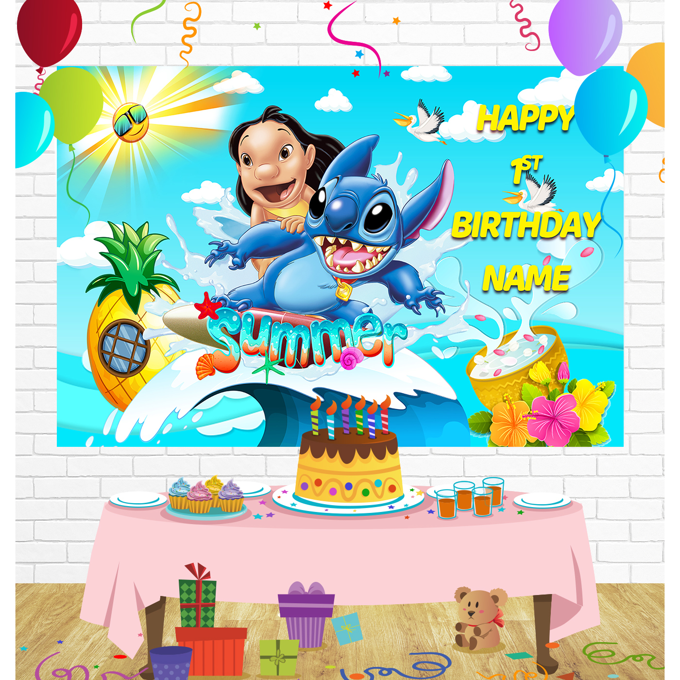 Lilo Stitch Birthday Backdrop for Party Supplies Decorations