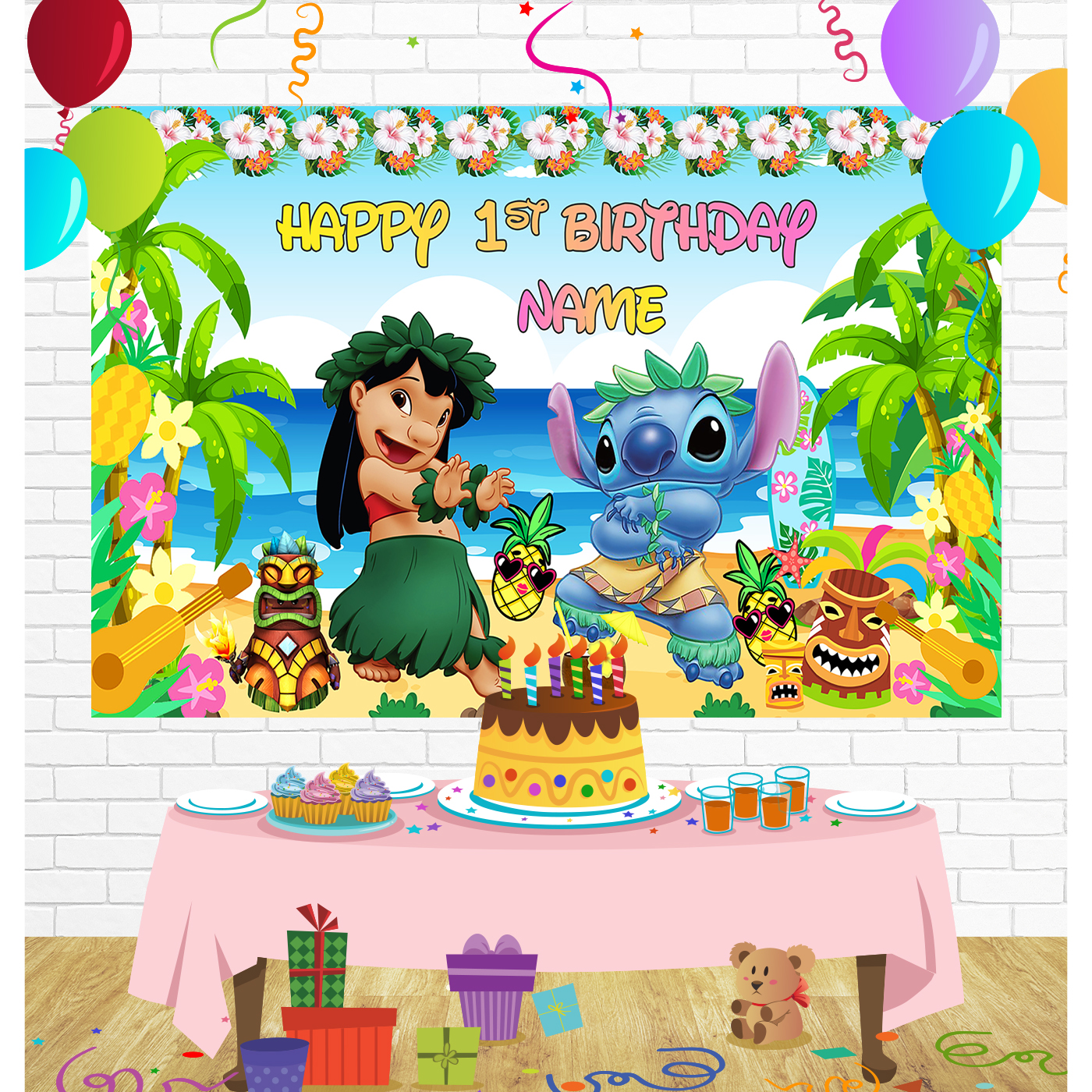 Lilo Stitch Birthday Backdrop for Party Supplies Decorations