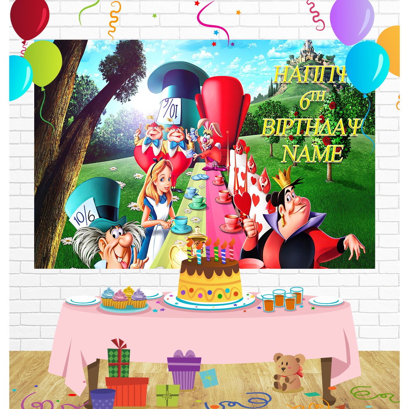 Alice in Wonderland Birthday Backdrop for Party Supplies Decorations