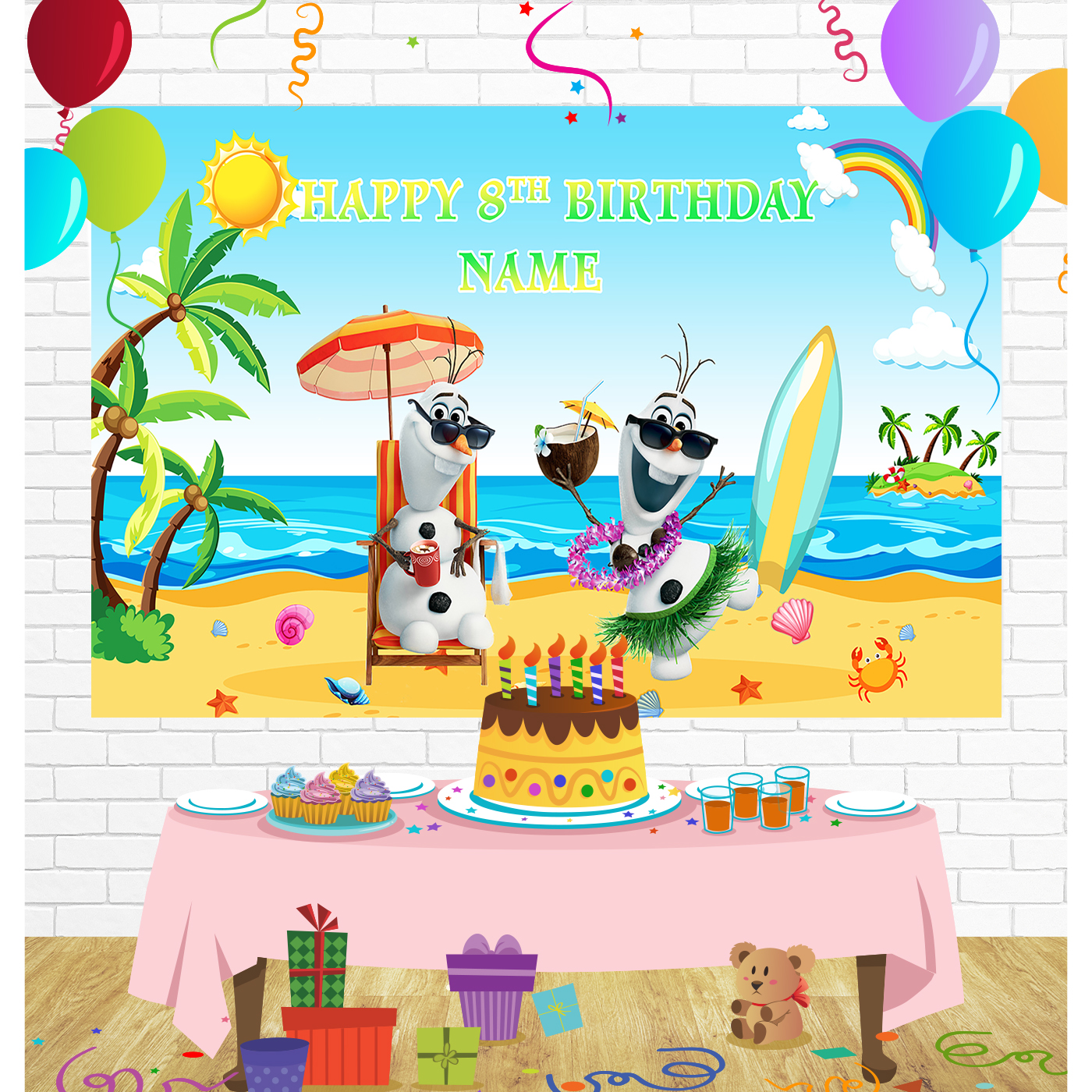 Summer Frozen Olaf Birthday Backdrop for Party Supplies Decorations