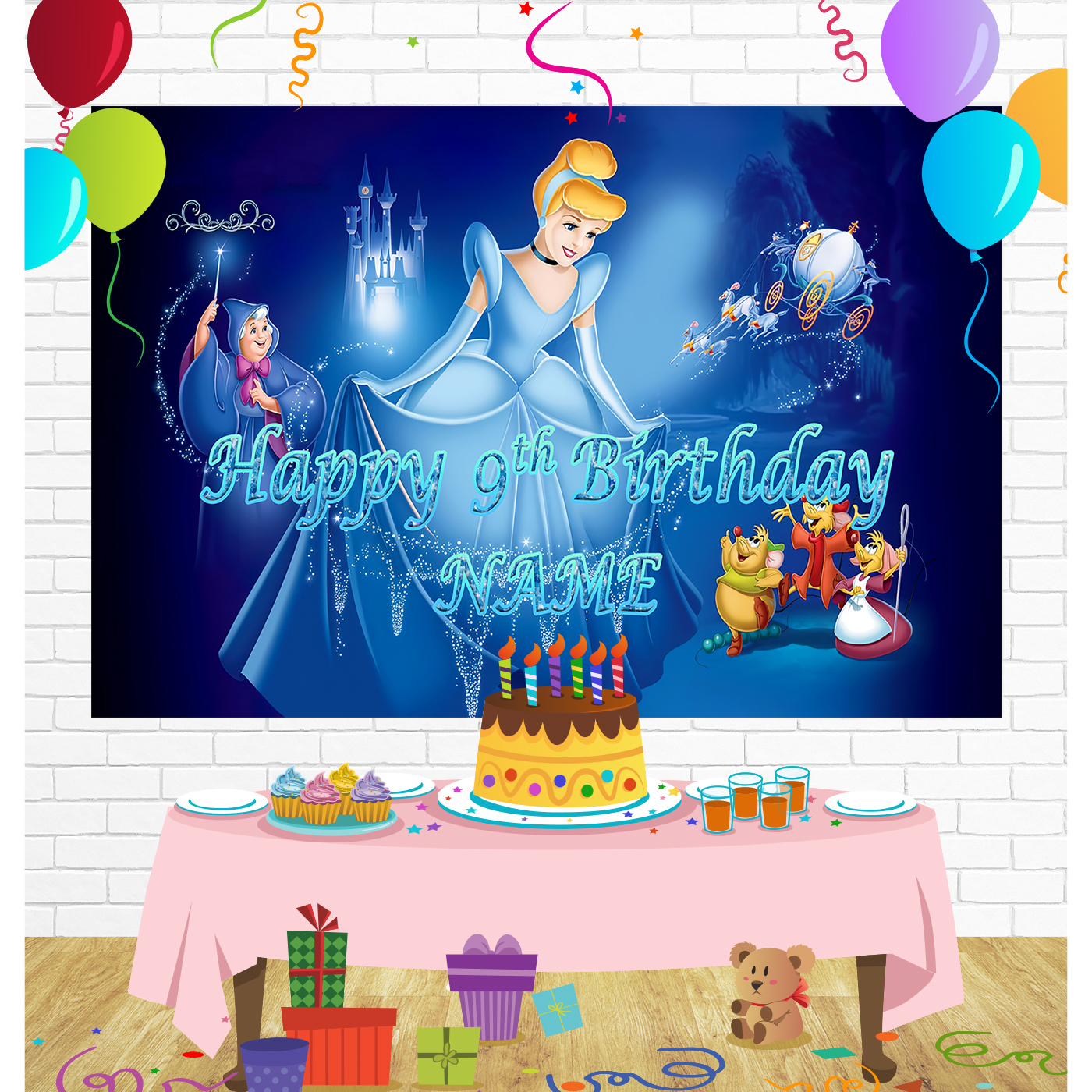 Cinderella Birthday Backdrop for Party Supplies Decorations