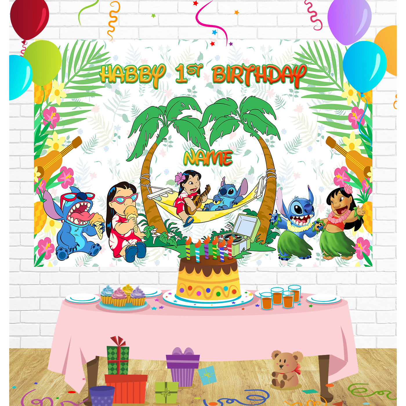 Lilo and Stitch Birthday Backdrop for Party Supplies Decorations