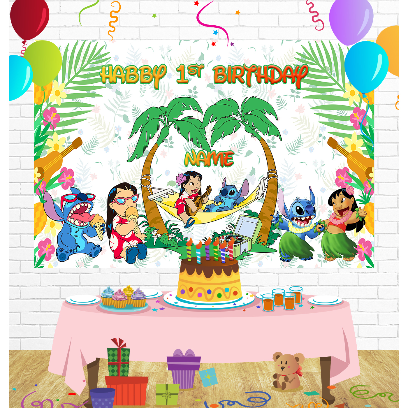 Lilo and Stitch Birthday Backdrop for Party Supplies Decorations